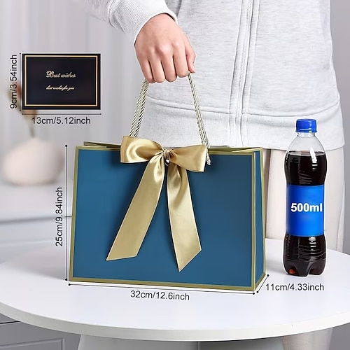 1/3/6 pezzi di grandi sacchetti regalo portatili con fiocco disponibili in quattro colori, include carta velina e biglietto di auguri, adatti per regali per damigelle d'onore, feste di compleanno,