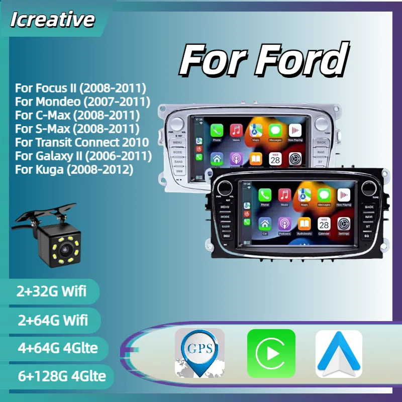 Autoradio Android für 2008–2011 Ford Focus II Mondeo 9 S-Max C-Max Galaxy Kuga Multimedia Carplay Wireless Autoaudio Navigation Image