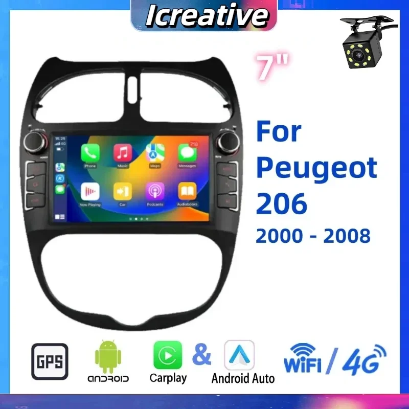 Autoradio Android für Peugeot 206 206CC 206SW 2000–2008 Navigation GPS Wireless Carplay Multimedia 7 Zoll 2Din Stereo Autoradio Image