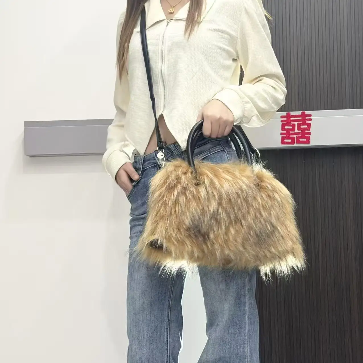 Sac à main de luxe en fausse fourrure pour femmes, nouveau Design, sac d
