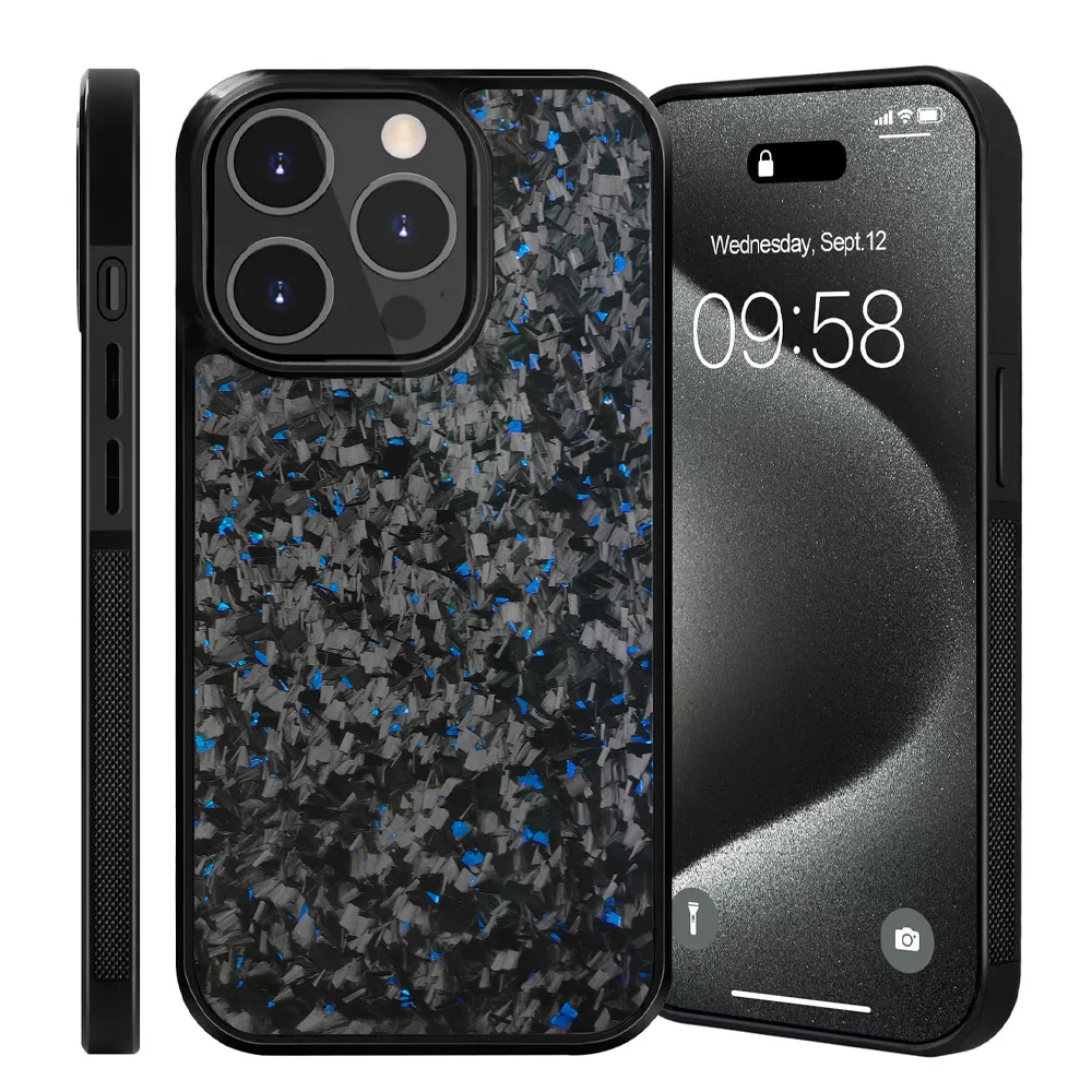 Magnetische echte geschmiedete Carbon- und TPU-Hülle für iPhone 16 15 14 13 12 11 Pro Max 14+ 15+ Schutzhülle für das Telefon mit MagSafe Image