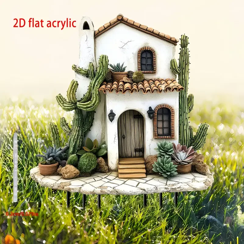 1-teiliger skurriler Kaktushaus-Gartenstecker – perfekt für Blumentöpfe und Rasen, ideales Geschenk für die Haus- und Gartendekoration, Image