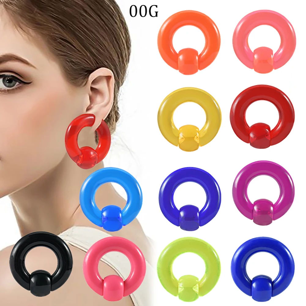 2/1PCS Bunte Acryl BCR Große Große Größe Riesige Captive Bead Ring Ohr Tunnel Plug Expander Gauge Männliche nase Septum Ring 00g Image