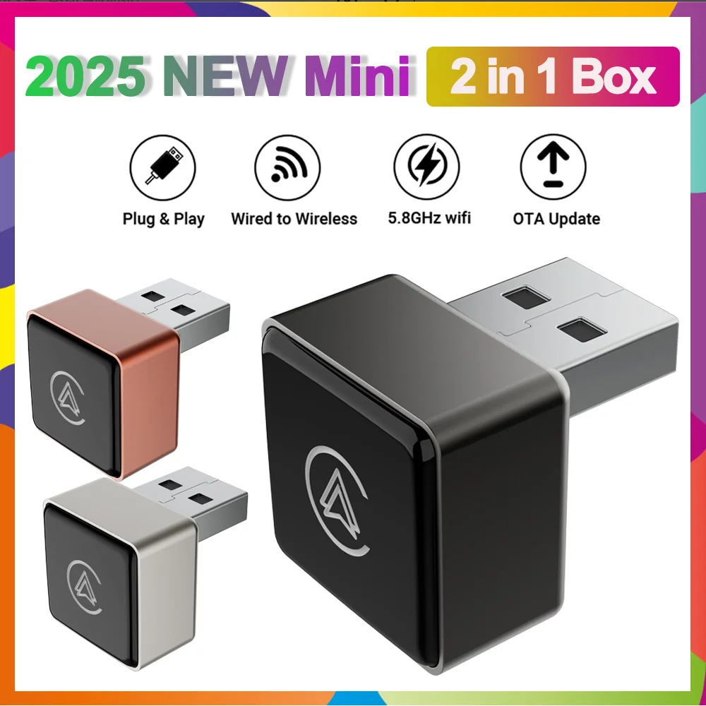 2025 2 in 1 Smart Mini Box Drahtlose Carplay Adapter Android Auto WIFI Auto Connect Für Toyota Volvo FIAT Benz Kia MAZDA FORD JEEP Image