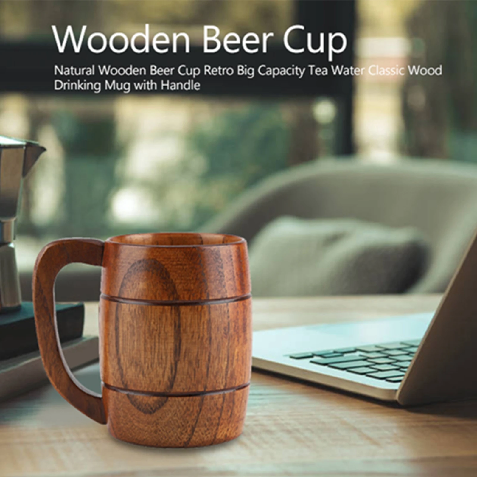 Natürliche Holz Bier Tasse Retro Große Kapazität Tee Wasser Holz Trinken Becher mit Griff Holz Trinkbecher Holz Trinken Becher Image