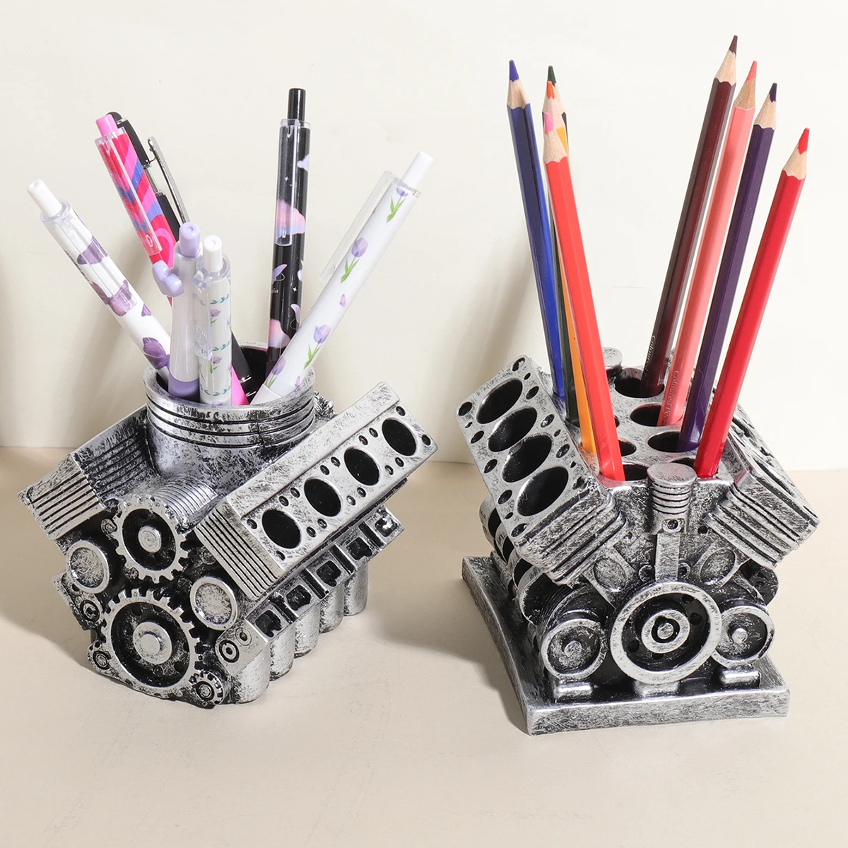 Automotor-Modell-Stifthalter, V8-Motor-Schreibtisch-Dekoration, cooler Schreibtisch, Schreibtisch, Schreibwaren, Federmäppchen, kreatives Geschenk für Männer