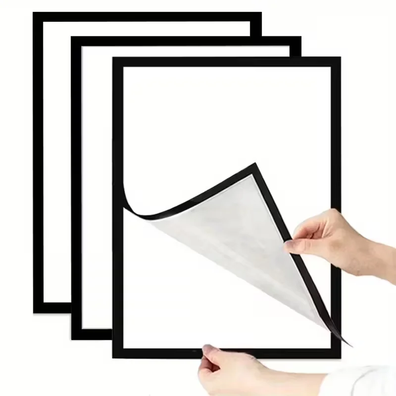Set mit 3 magnetischen Wandrahmen – selbstklebend, vertikale Foto- und Dokumentendisplay, matt S/W Image