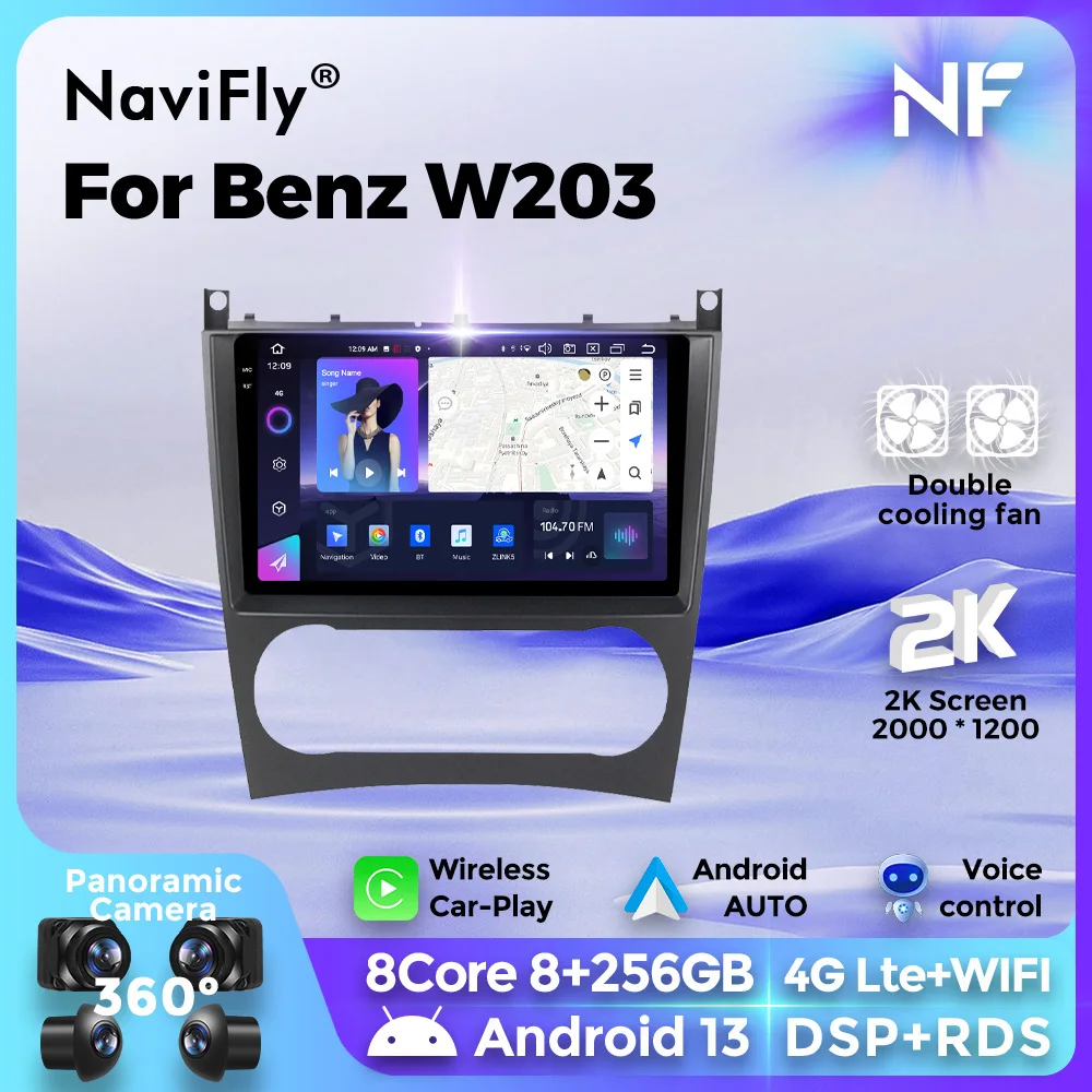 Navifly android 13 navition dsp für benz w203 autoradio stereo dvd audio multimedia video player carplay auto wifi bt 4g Image