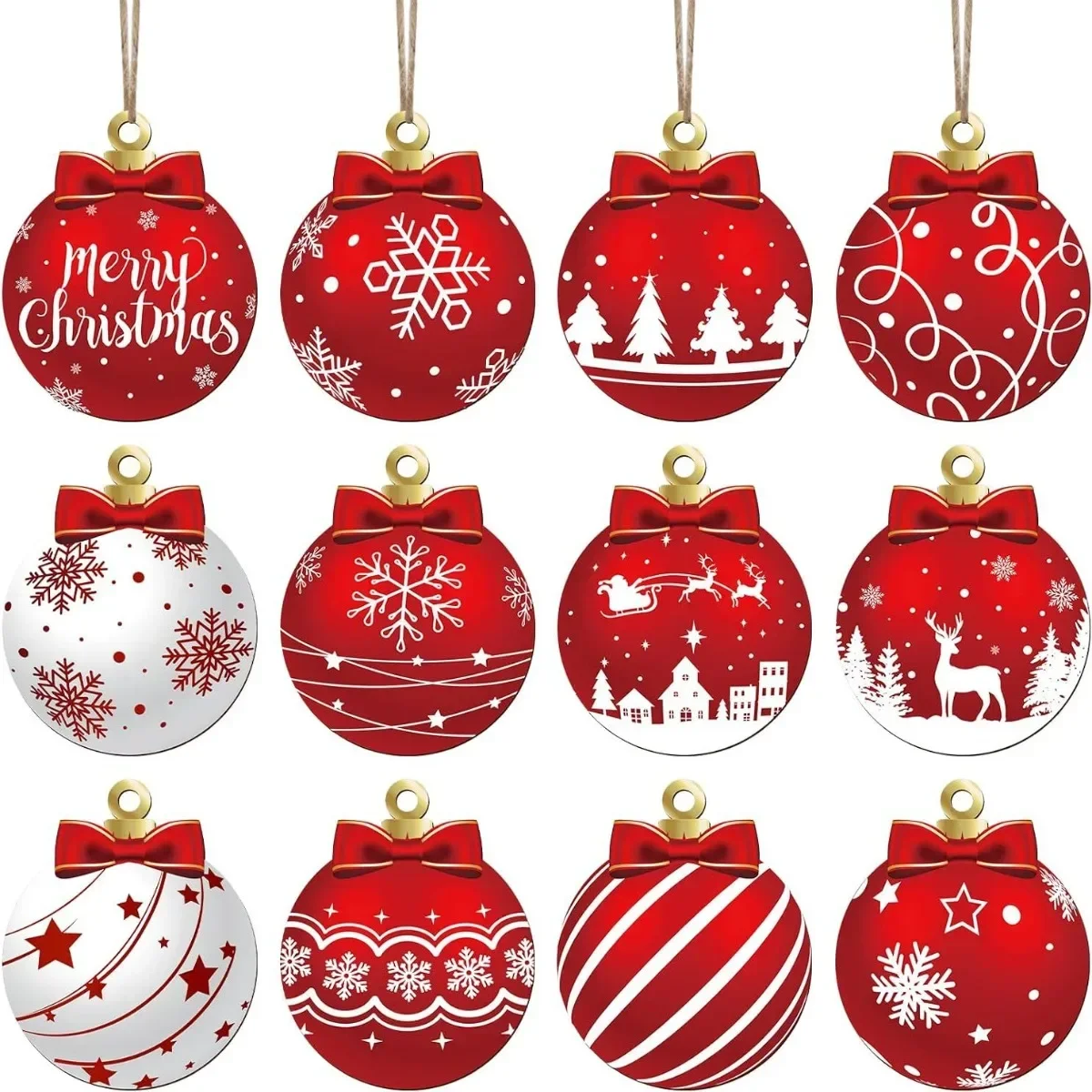 24 Stück Weihnachtskugel-Anhänger, Holzanhänger, Weihnachtsdekoration, Weihnachtsfeier, Hofdekorationsset 2026 Image