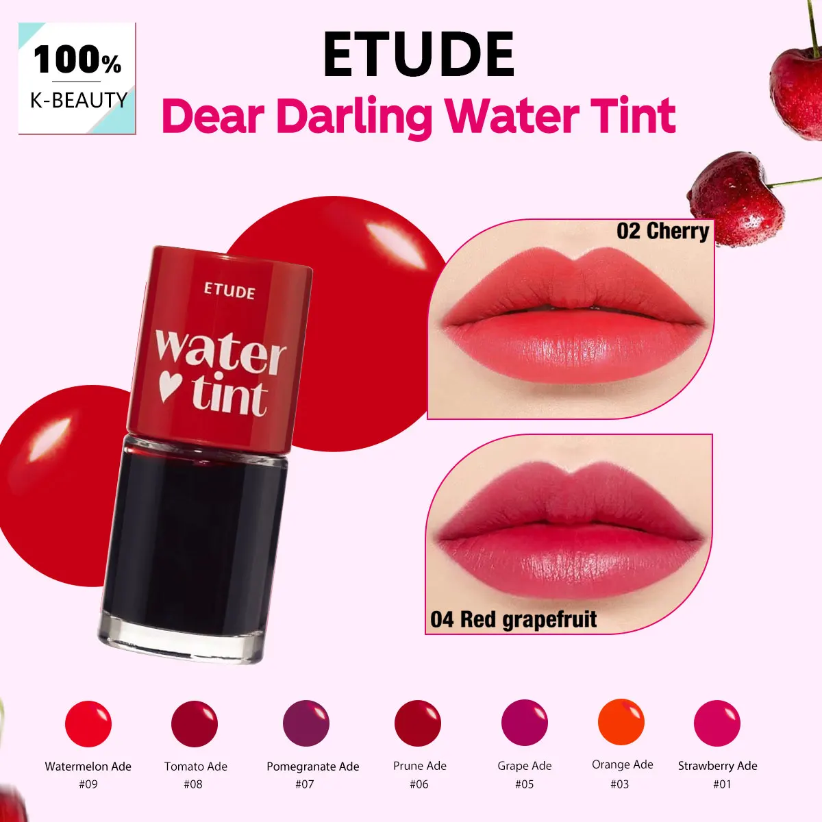 ETUDE Dear Darling Water Tint, Nicht klebend & atmungsaktiv, Aquarellähnliches transparentes Finish, Koreanische Kosmetik, K-Beauty, Koreanisches Make-up