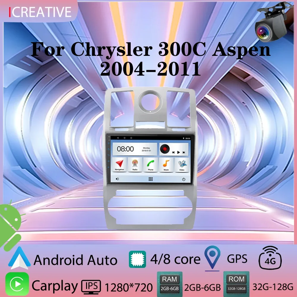 Autoradio für Chrysler 300C Aspen 2004–2011, Carplay-Multimedia-Player, Stereo, Autoaudio, Android, Haupteinheit, 9 Zoll HD-Navigation, GPS Image