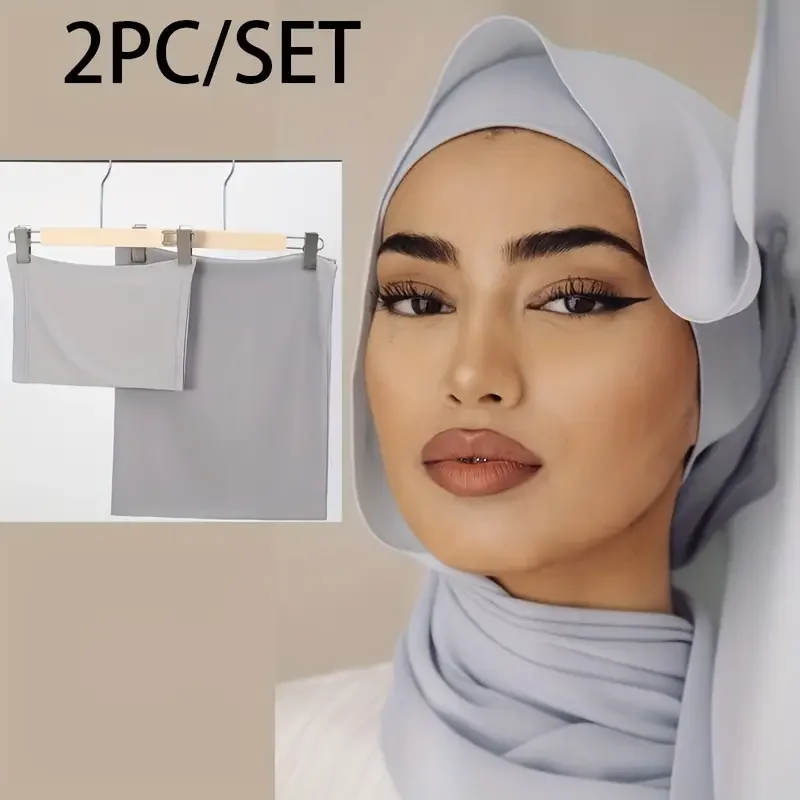 Zweiteiliges Set, separate Blasen-Chiffon-Hijab-Innenkappe, islamische Tücher und Tücher, Motorhaube, Hijab, Untertuch, Mütze, muslimischer Foulard Image