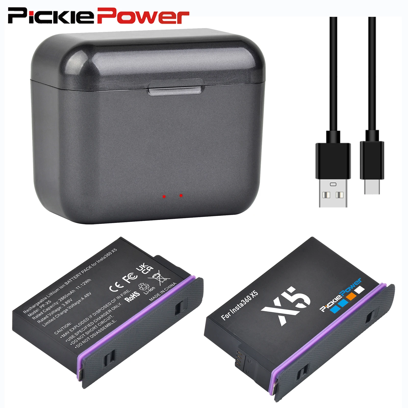 2860 mAh Ersatzakku für Insta360 X5, Schnellladebox für Insta 360 X5 Action-Kamera-Zubehör Image