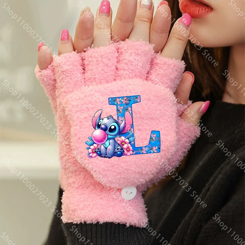 Stitch Disney Kinder süße Handschuhe Jungen Mädchen Unisex Cartoon Brief Halbfinger Flip Handschuhe Mode Winter Weihnachten Geburtstagsgeschenke Image