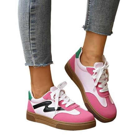 Womens Classic Retro Tennis Shoes Casual Lace Up Skate Shoes Rubber Sole Slip On Sneakers Non Slip Trainers Red Size 8.5