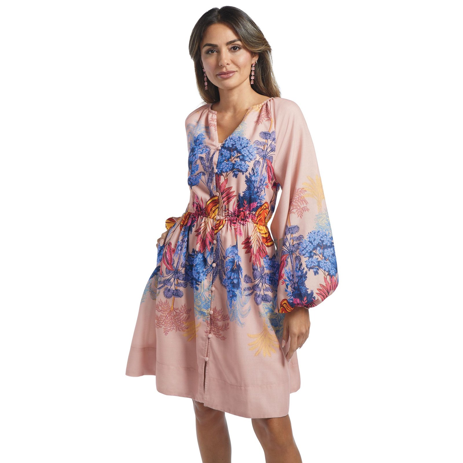 Masseys Garden A-Line Dress (Size 5X) Blush Tropical, Cotton,Polyester