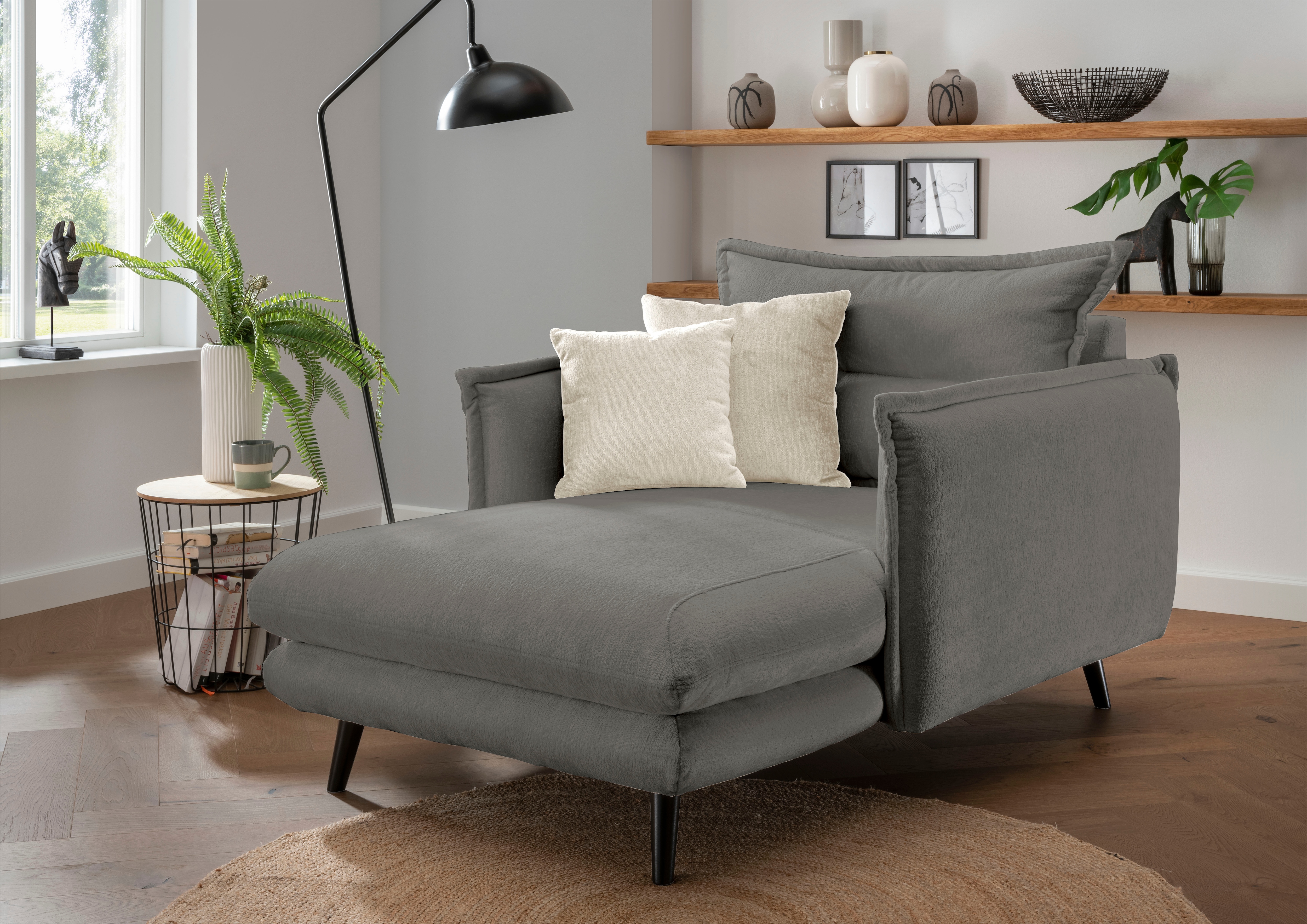 Loveseat HOME AFFAIRE "Lazio", grau (anthrazit), B:111cm H:101cm T:167cm, 90% Polyester, 5% Nylon, 5% Rayon, Sessel, moderner Sessel mit einer bequemen Polsterung, 2 Stk. Zierkissen