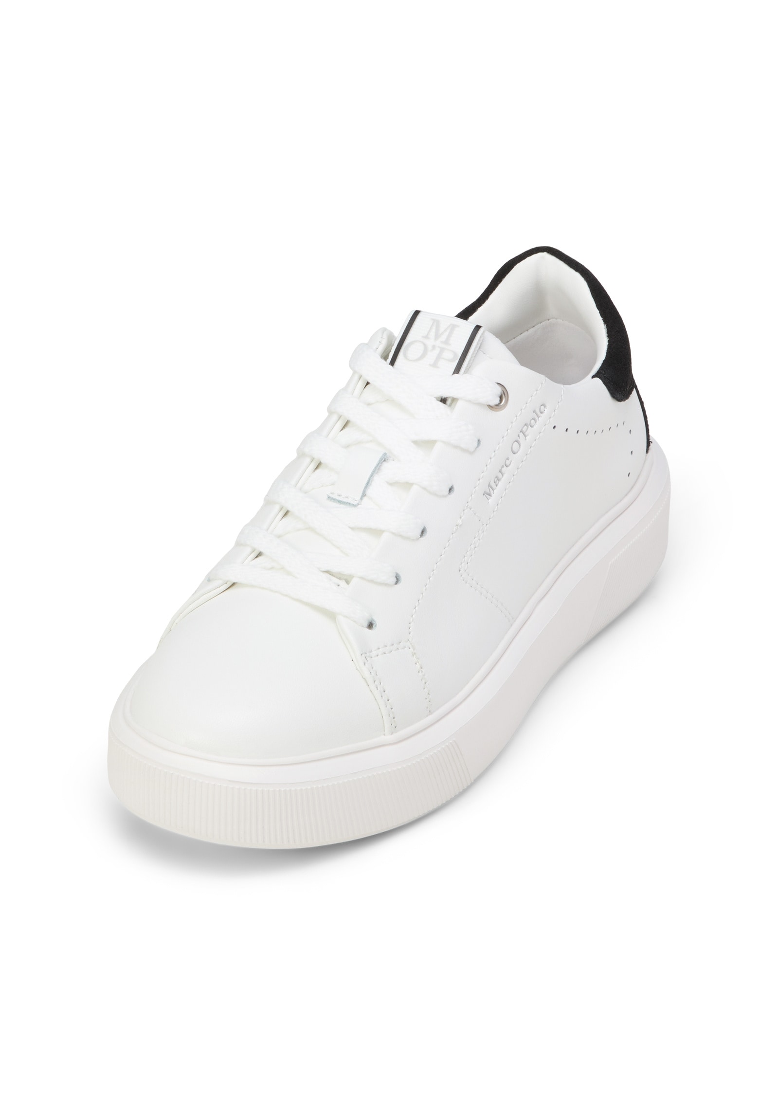 Sneaker MARC O'POLO "aus edlem Rindleder", Damen, Gr. 39, sanftes weiß, schwarz, Obermaterial: 100% Leder, unifarben, Schuhe Sneaker