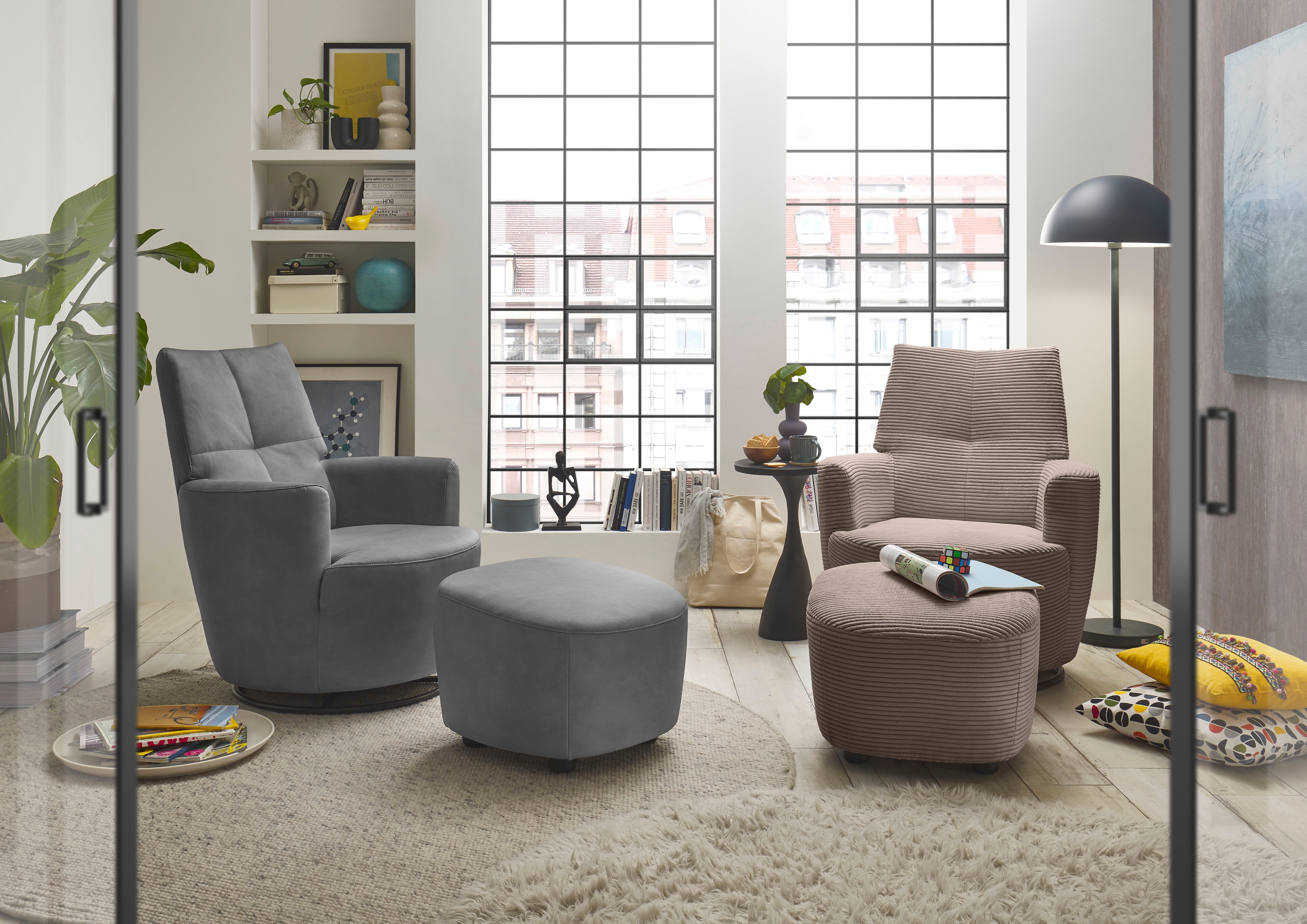 Relaxsessel "SO 1450", beige (beige grau gct 149), B:80cm H:96cm T:88cm, Luxus-Microfaser (Chenille)100% Polyester, SET ONE BY MUSTERRING, Sessel, Relaxsessel, mit Dreh- und Wippfunktion, inklusive Hocker