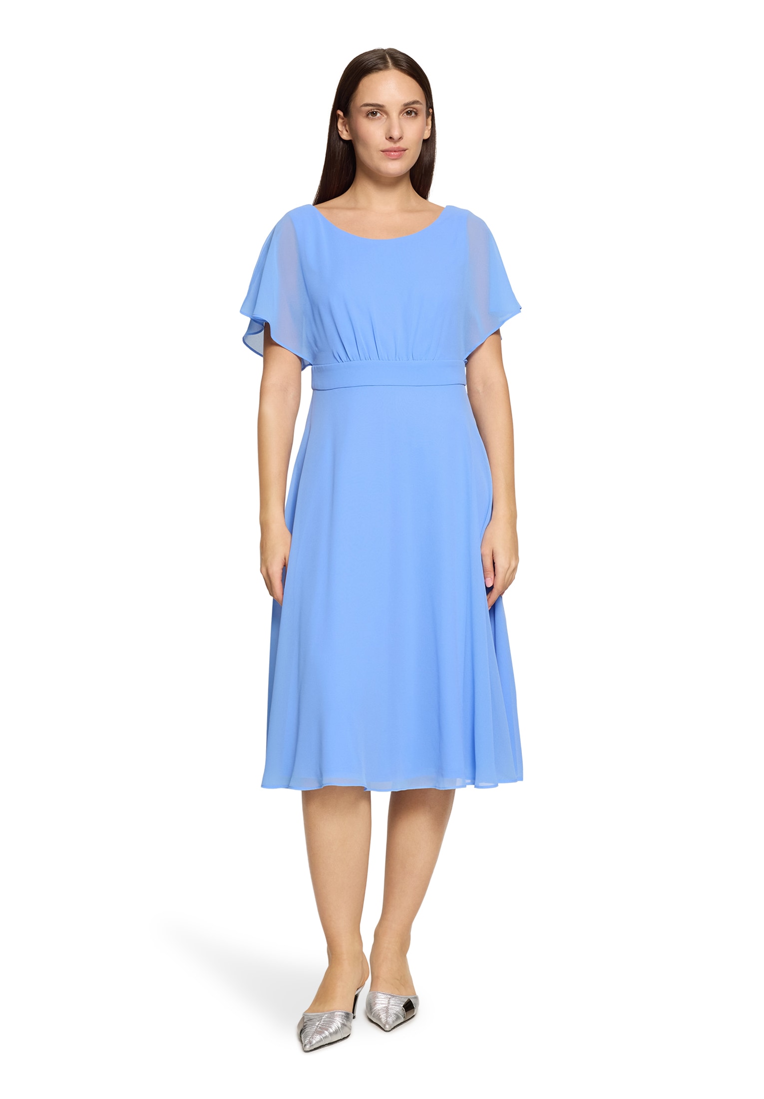 Cocktailkleid VERA MONT "Damen kurzarm", Damen, Gr. 48, Normalgrößen, paris blau, Chiffon, Obermaterial: 100% Polyester; Futter: 100% Polyester, ausgestellt kurz, Rundhals, Kleider, Raffung