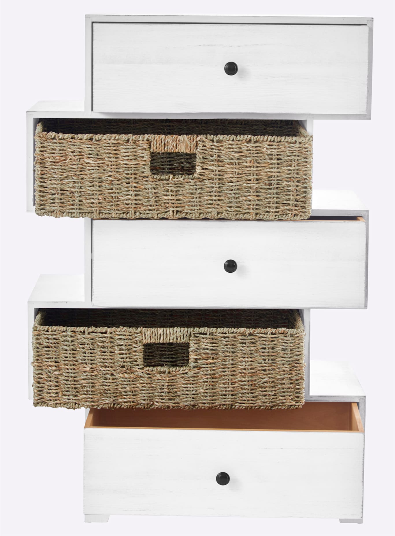 Kommode HEINE HOME, weiß, natur, B:60cm H:90cm T:30cm, Geflecht Seegras, Sideboards, Kommode