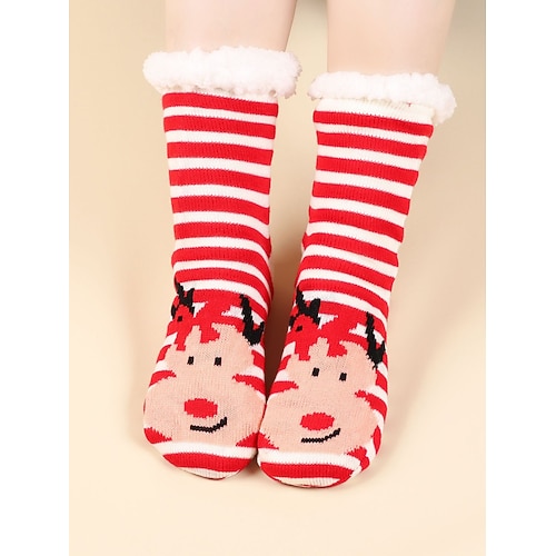 Damen Mardi Gras fleecegefütterte rutschfeste Fußsocken festliche gestreifte Strick-Karneval-Stil gemütliche Winter-Warmfuttersocken für Erwachsene und Teens perfekt für Karnevalspartys und Image