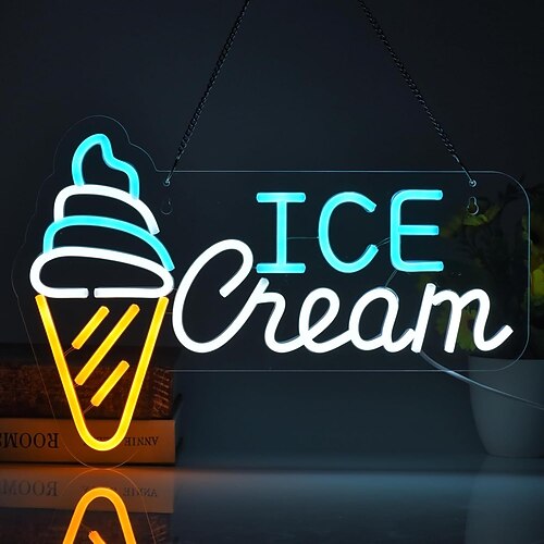 Neon-Eiscreme-Leuchtreklame zur Wanddekoration, dimmbar, USB-betrieben, LED-Leuchtreklame für den Innenbereich, Wohnzimmer, Restaurant, Eisdiele, Geburtstagsfeier, Schlafzimmer, Bar, Getränkeladen, Image