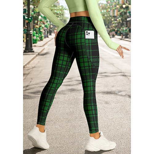 St. Patrick Damen Pilates-Leggings Fitnesshose Trainingsleggings Taschen Stempelsteuer Seitentaschen Pilates Fitnessstudio Fitnesstraining Hosen Strumpfhosen Leggings Karomuster Weiß Rot Blau Sport Image