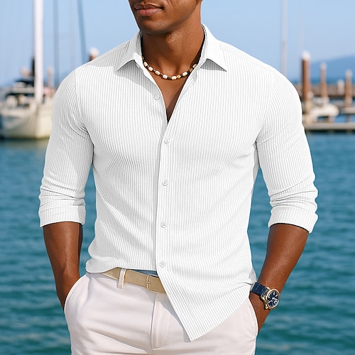 Herren Hemd Cordhemd Knopfhemd Blau Schwarz Weiß Marineblau Purpur Langarm Einfach Umlegekragen Lässig Täglich Button-Down Bekleidung Mode Streetwear Klassisch Lässig Image