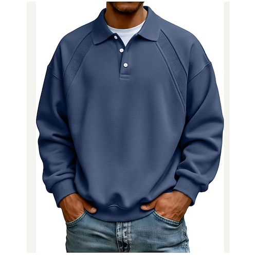 Herren Sport-Poloshirts Golfshirt Lässig Straße Gerippter Polokragen Langarm Mode Einfarbig Knöpfe Rein Herbst Frühling Herbst Ganzjahres Lässiger Schnitt Schwarz Weiß Hellgrün Wein Marineblau Image