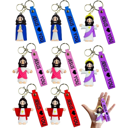 8er-Packung Schlüsselanhänger mit Jesus-Motiven, Ostergeschenk, christliche Jesus-Schlüsselanhänger (Großpackung), kleine klassische Jesusfiguren Image