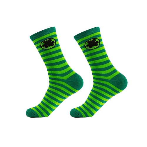 Herren 6 Paare Socken Laufsocken Freizeitsocken Apfel Grün Grün Weiß Farbe Gestreift Kariert Kleeblatt Outdoor Urlaub Alltagskleidung Mittel Ganzjahres Lässig St. Patricks Day Image