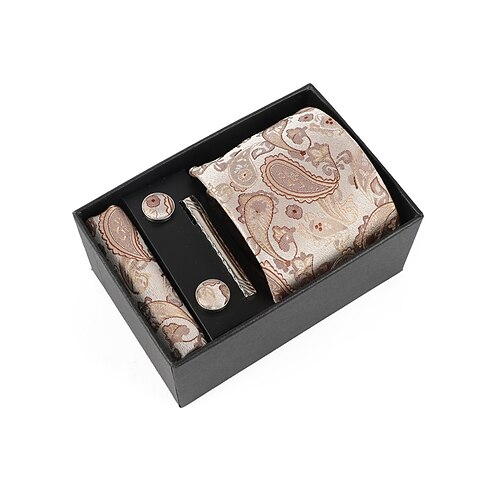 Geschenkset für Herren aus Polyester mit Paisley-Muster: Krawatte, Manschettenknöpfe, Einstecktuch und Krawattenklammer – perfekt für Hochzeiten und als Geschenk. Image