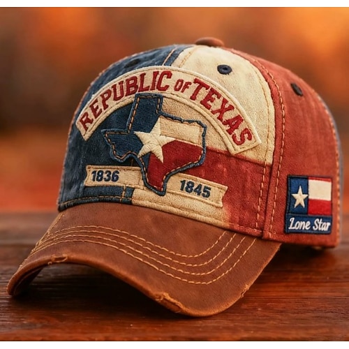 Lone Star Legacy Texas Republic Cap, Baseballkappe der Republik Texas, Vintage-Hut mit Stickerei, verstellbare Retro-Truckerkappe mit abgenutzter Lone Star Texas-Flagge für Damen und Herren Image
