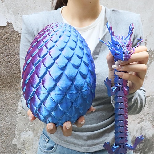 Großer, 3D-gedruckter Drache mit Osterei, beweglicher Drache als Deko für Zuhause, Schreibtisch-Haustier, Weihnachts- oder Geburtstagsgeschenk Image