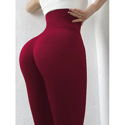 Damen Leggings Mode Lässig Volle Länge Hohe Taille Einfach Elastischer Bund Bequem Weich Hohe Elastizität Innen Wein Marineblau Schwarz Weiß Frühling Herbst Lässiger Schnitt Image