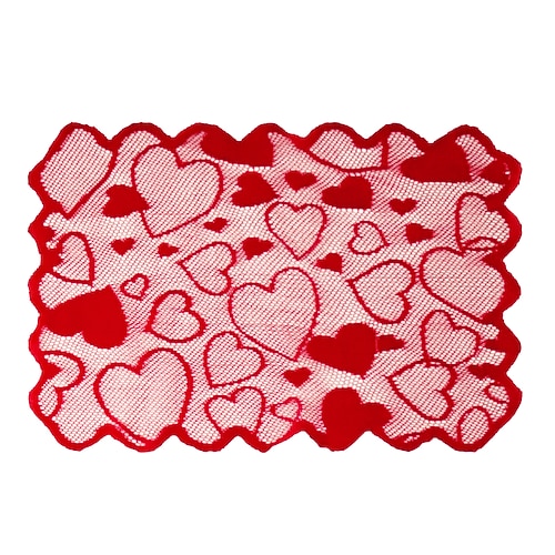 Tischläufer und Platzset mit Herzmuster aus Spitze zum Valentinstag, rotes Amor-Design, perfekt für Hochzeiten, romantische Dinner, festliche Dekoration, ideal für die Valentinstagsdekoration zu Hause Image