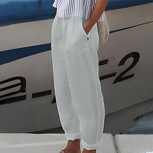 Damen Übergröße 100% Baumwolle Einfach Lässig Komfort Einfarbig Mikroelastisch Heim Straße Blau Dunkelgrau Weiß Hellgrau Sommer Frühling Image