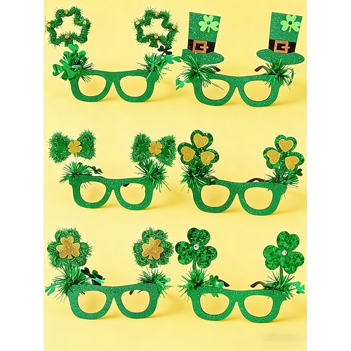 Damen-Kostümaccessoire-Set zum St. Patrick's Day (5er-Pack) – grüne Glitzer-Kleeblattbrille Stirnbänder, festliche irische Partyaccessoires für Paraden und Feiern Feiertagsveranstaltungen Image