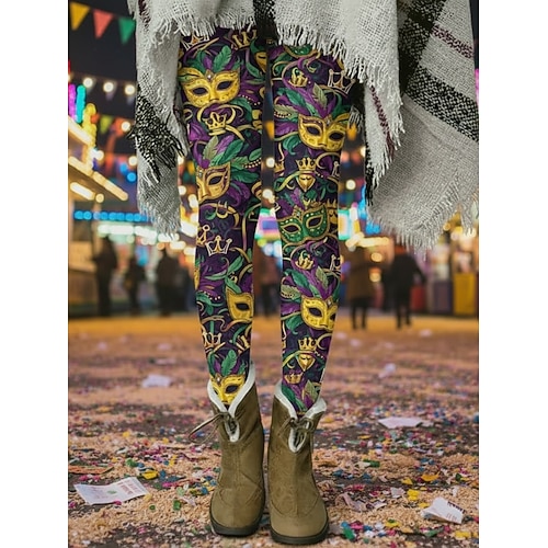 Damen Leggings Gemütliche Leggings Urlaub Vintage Ethno-Stil Volle Länge Hohe TaillePantsKarnival Grafik Drucken Bequem Hohe Elastizität Lässig Täglich Urlaub Gelb Dunkelgrün Purpur Grün Frühling Image