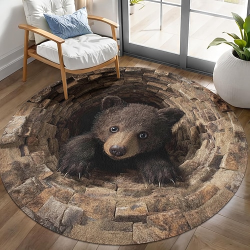 3D-Optische Illusion Teppich visuelle Falle Bodenmatte rutschfest Bärenhöhlen-Design für Eingangsbereich Badezimmer Schlafzimmer Wohnzimmer drinnen draußen Diatomit schnell trocknend absorbierend Image