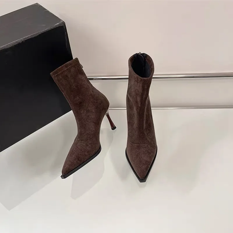 Spitze Damen-Stiefeletten mit hohem Absatz, 2025, modisch, elegant, Party-Schuhe, neue Damen-elastische, schlanke Stiefeletten im Winter, Zapatos De Mujer