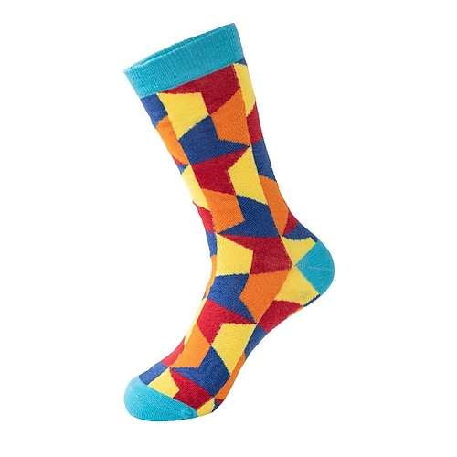 Herren 5 Paare Socken Laufsocken Freizeitsocken Blau Rote Farbe Geometrisch Outdoor Streetwear Urlaub Mittel Ganzjahres Mode Streetwear Image