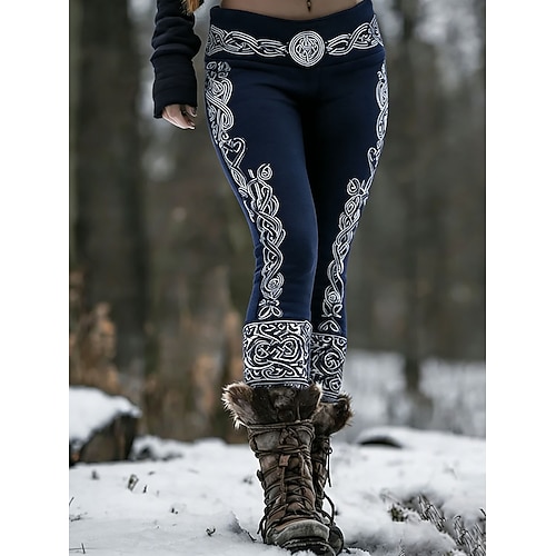 Damen Leggings Urlaub Vintage Ethno-Stil Volle Länge Hohe Taille Grafik Geometrisch Weich Bequem Dehnbar Täglich Heim Outdoor Blau Schwarz Wein Frühling Herbst Winter Schmale Passform Image