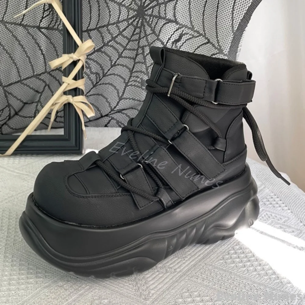 Gothic Dark Punk Rock Stiefeletten Frauen Runde Kappe Plattform Haken & Schleife Cross Strap Casual Schuhe Neue Mode Hotties Kurze stiefel