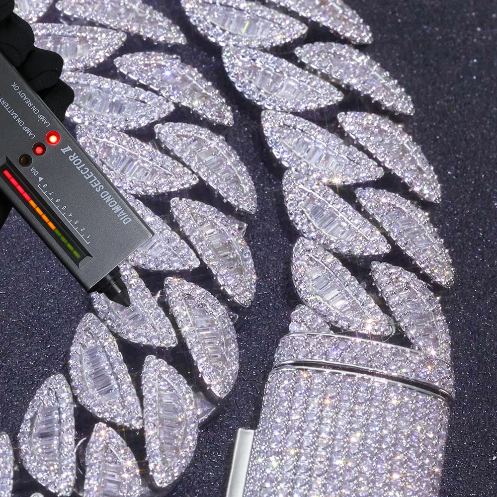 Feiner Stil, 20 mm, 3 Reihen, 925er massives Silber, schwere Moissanit-Halskette, Iced Out, Hip-Hop-Schmuck, VVS, beste Qualität, kubanische Gliederkette