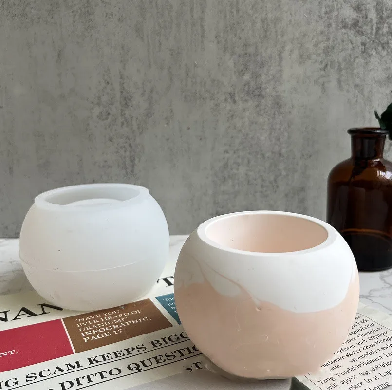 Große Größe Runde Gips Blumentopf Form DIY Beton Gips Sukkulenten Blumentopf Silikon Form Hause Gartenarbeit Topf Pflanzer Machen Image