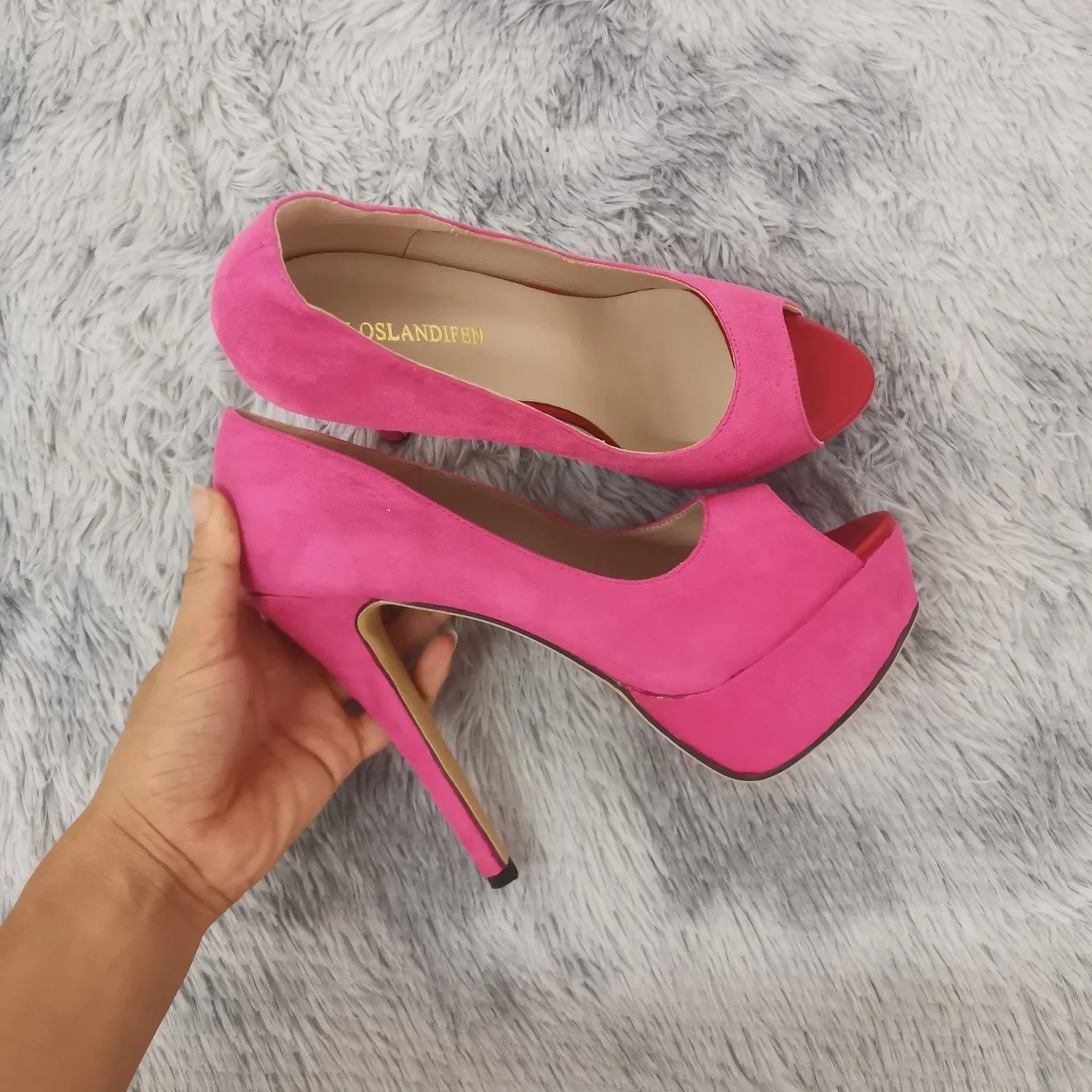2026 Damen Pumps Neue Mode 14cm Sexy Peeptoe High Heels Samt Plateau Dünner Absatz Damen Party Tanz Rote Hochzeit Damenschuhe