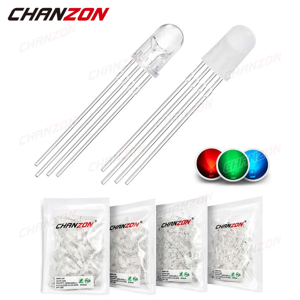 100 Stück 5 mm RGB-LED-Emissionsdiode, Mikroanzeige, Arduino, Rot, Grün, Blau, mehrfarbig, gemeinsame Anode, Kathode, 3 V, DIY-Leiterplatte, Schaltungsbirne Image