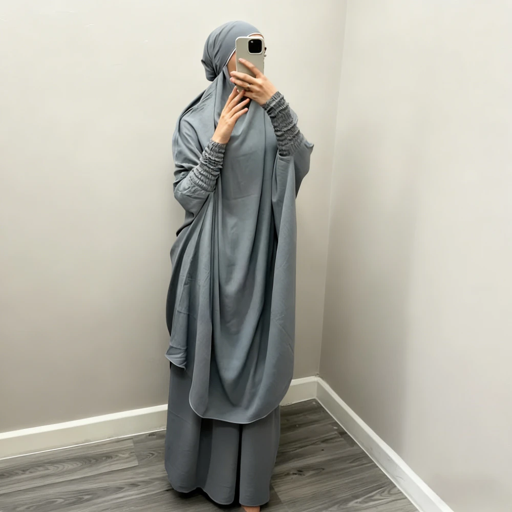 Frauen Hijab Kleid Gebet Kleidungsstück Set 2-teilig Jilbab Abaya Eid Muslim Full Cover Ramadan Lange Khimar Kleid Islamische Kleidung Niqab Image